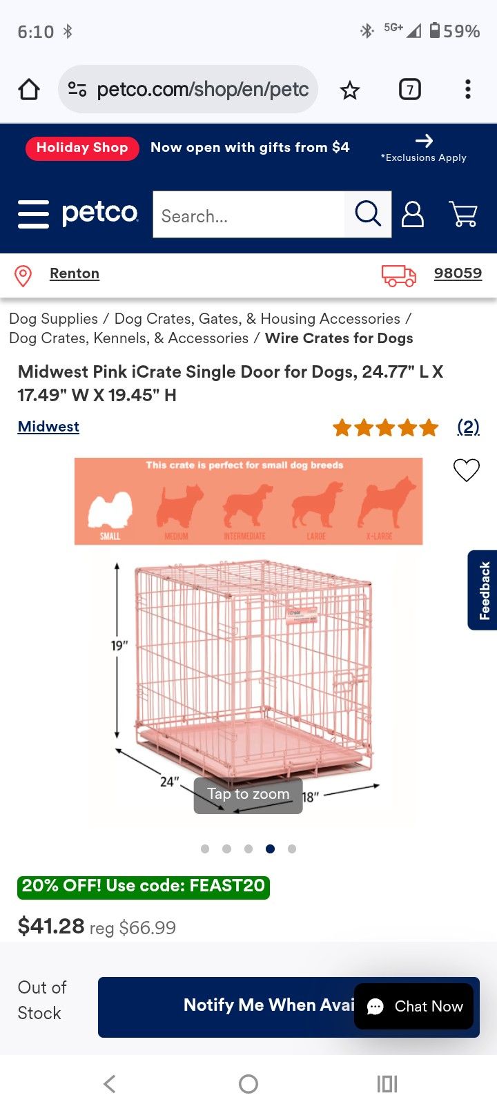 Pink Crate For Small Dogs - Excellent Condition