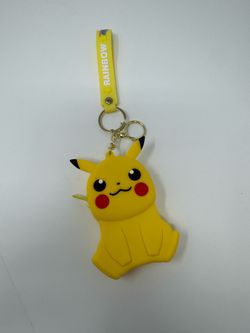 Pikachu Pokemon Silicone Keychain Key Ring Pouch Wrist Strap Rainbow