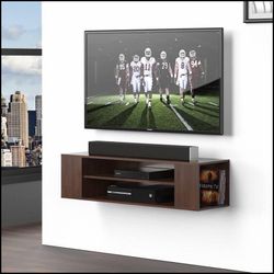 Walnut Wall Mounted Media Console Shelf Universal Tv Stand