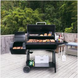 Royal Gourmet Charcoal Barrel Grill with Offset Smoker, 1,200.26 Sq. In. Total Cooking Area, Porcelain-Enameled Grates, Black (CC2036F)