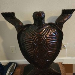 Unique Solid Wood Turtle Table With Tempered Galss