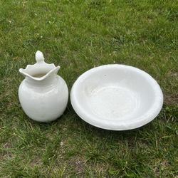 White Garden Bowl With Pitcher Set