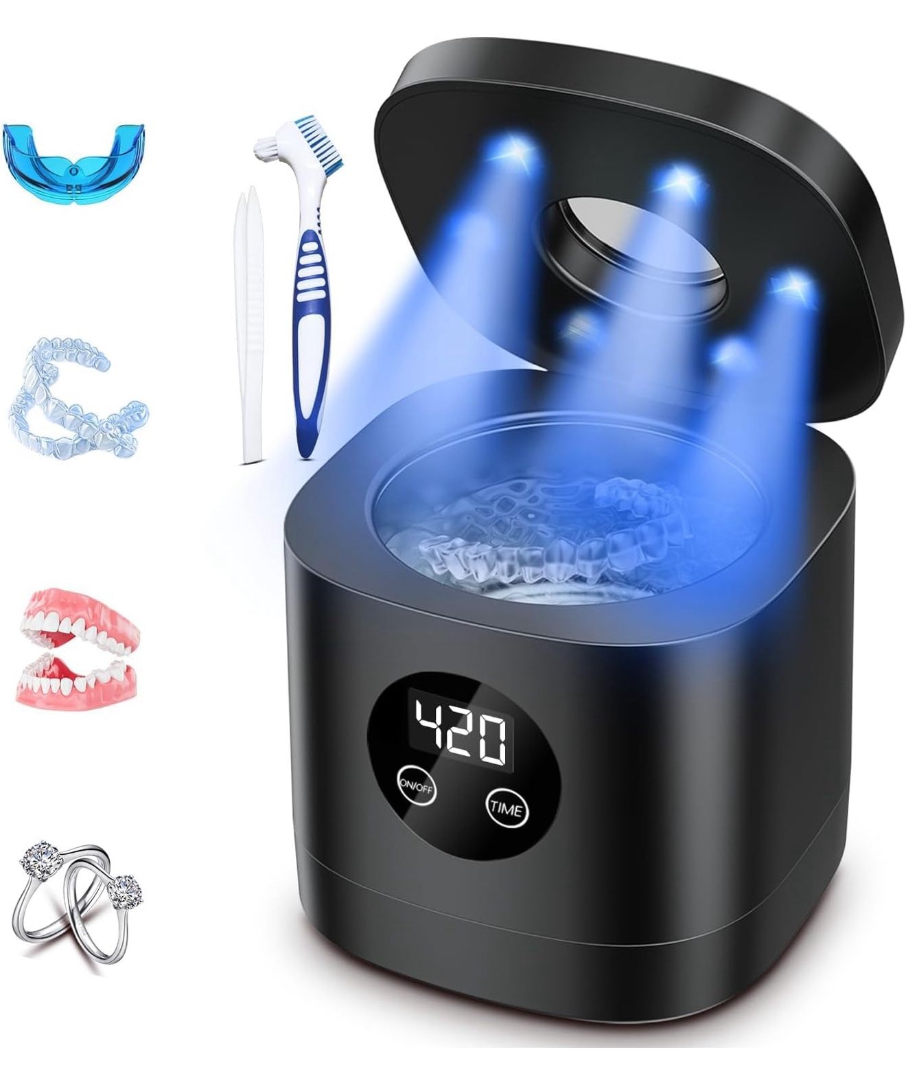 Ultr asonic Retainer Cleaner, 48W 49KHz 8.45oz(250ml) with 6 LED Lights, Denture Cleaner Machine for
