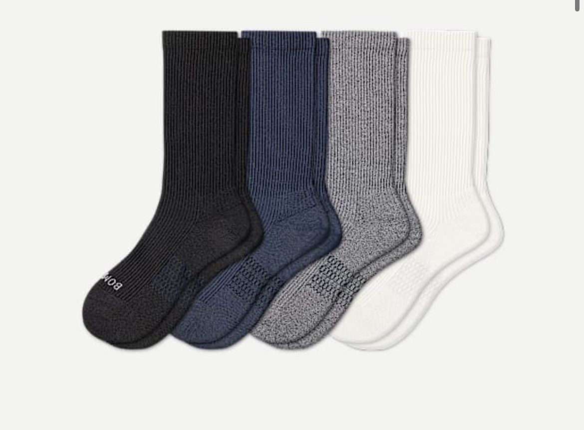 Bombas Men's Modern Rib Calf Sock 4-Pack, Soft White Black Mix, Size L (9.5-13), NEW