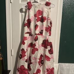 Floral Women Dress White, Pink And Red