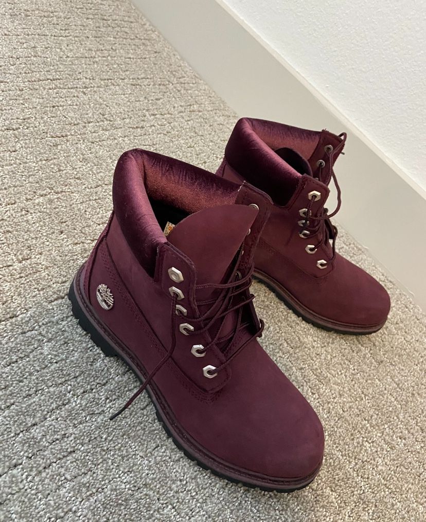 Burgundy Velvet Timberland Boots Women's Size: