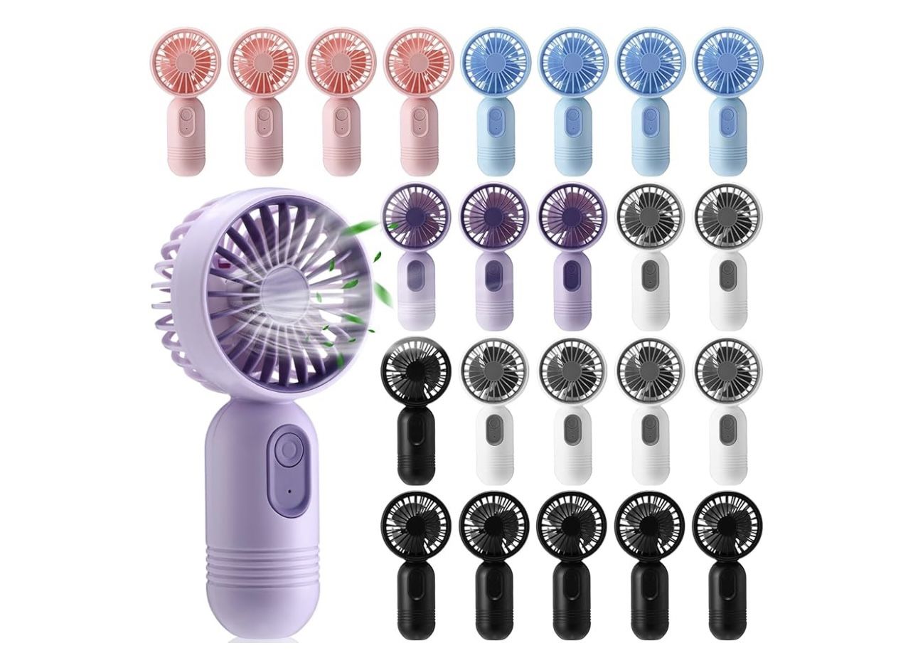 24 Pack Mini Portable Fan Bulk for Travel 3 Speeds, Rechargeable USB Battery Operated, Small Handheld Personal Eyelash Fans for Women Men Indoor Outdo