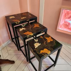 Vintage Black Lacquered Modern Nesting set 3