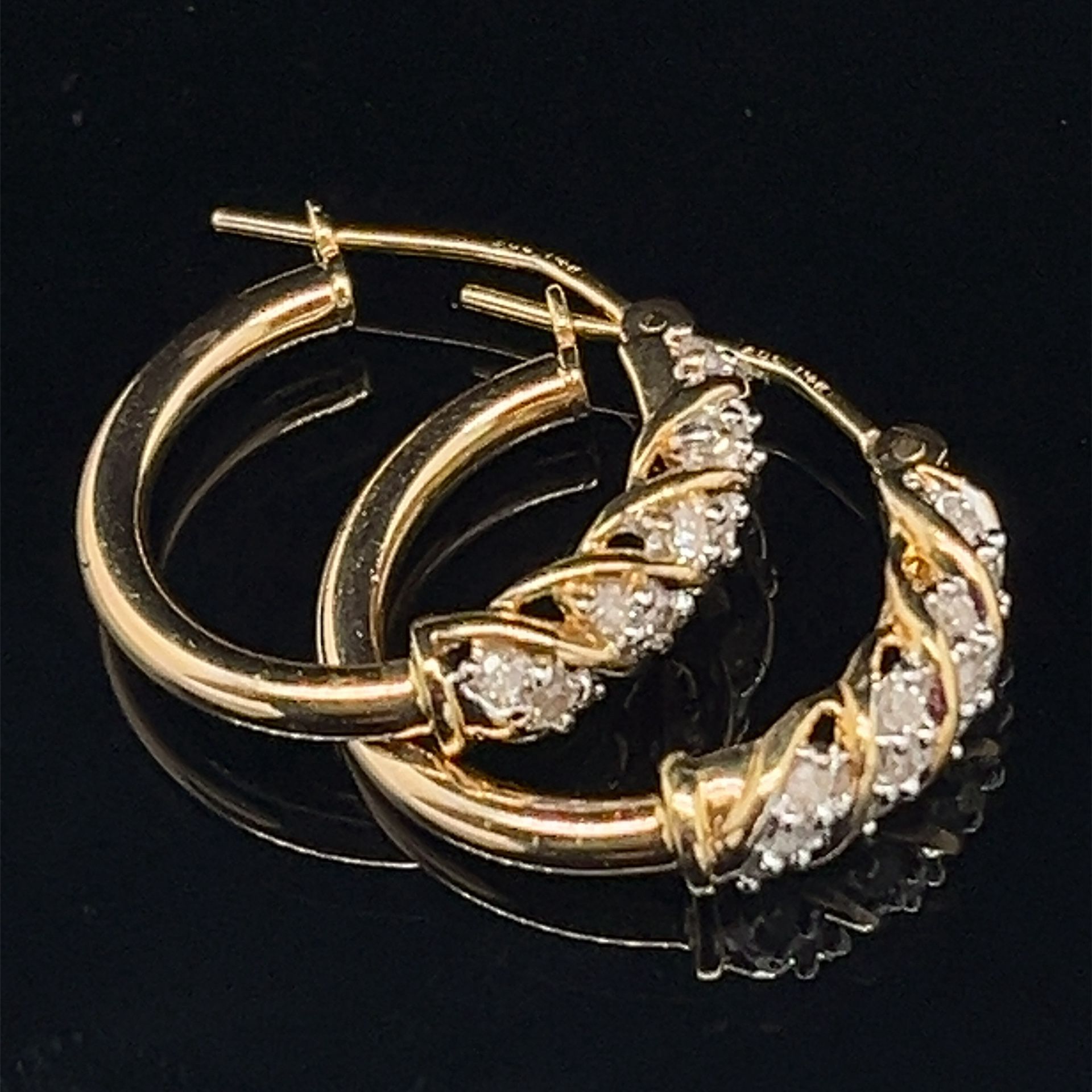 14 Karat Yellow, Gold, Diamond Hoop, Earrings . 20Ctw.  I-750.