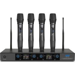4-Handheld Wireless Microphone System with 65 UHF Channels Each, 262ft Range, Volume Control, Auto-Lock, Mute Function, Perfect for Church, Stage, or 