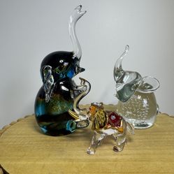 Glass Blown Elephants-Lot Of 3