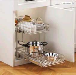 2 Tier Pull Out Cabinet Organizer 10.5" W X 21.5" D