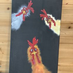 Goofy Chickens 🐓 Original Painting 