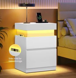 Bedside Tables with LED Lights, End Tables, 2 Drawers