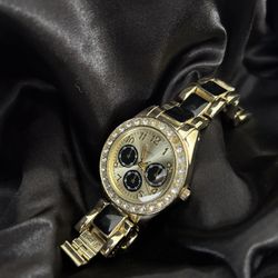 Women’s Gold and Black Watch with Gems