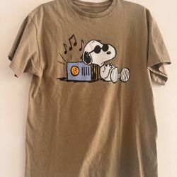 Peanuts Snoopy Brown Men's Graphic Print Crew Neck T-Shirt SZ Large Double Image