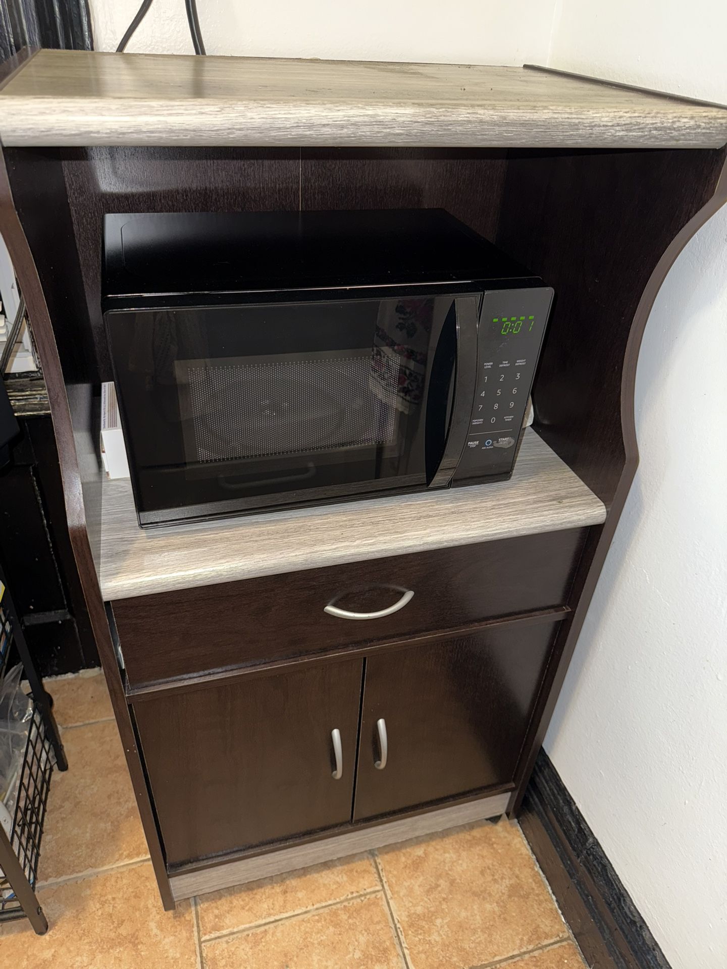 Dark Wood Kitchen Storage Cabinet / Microwave Stand