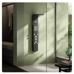 FORIOUS 55 in Black 20.08-in Waterfall Dual Head Shower Panel System with 3-way Diverter Valve