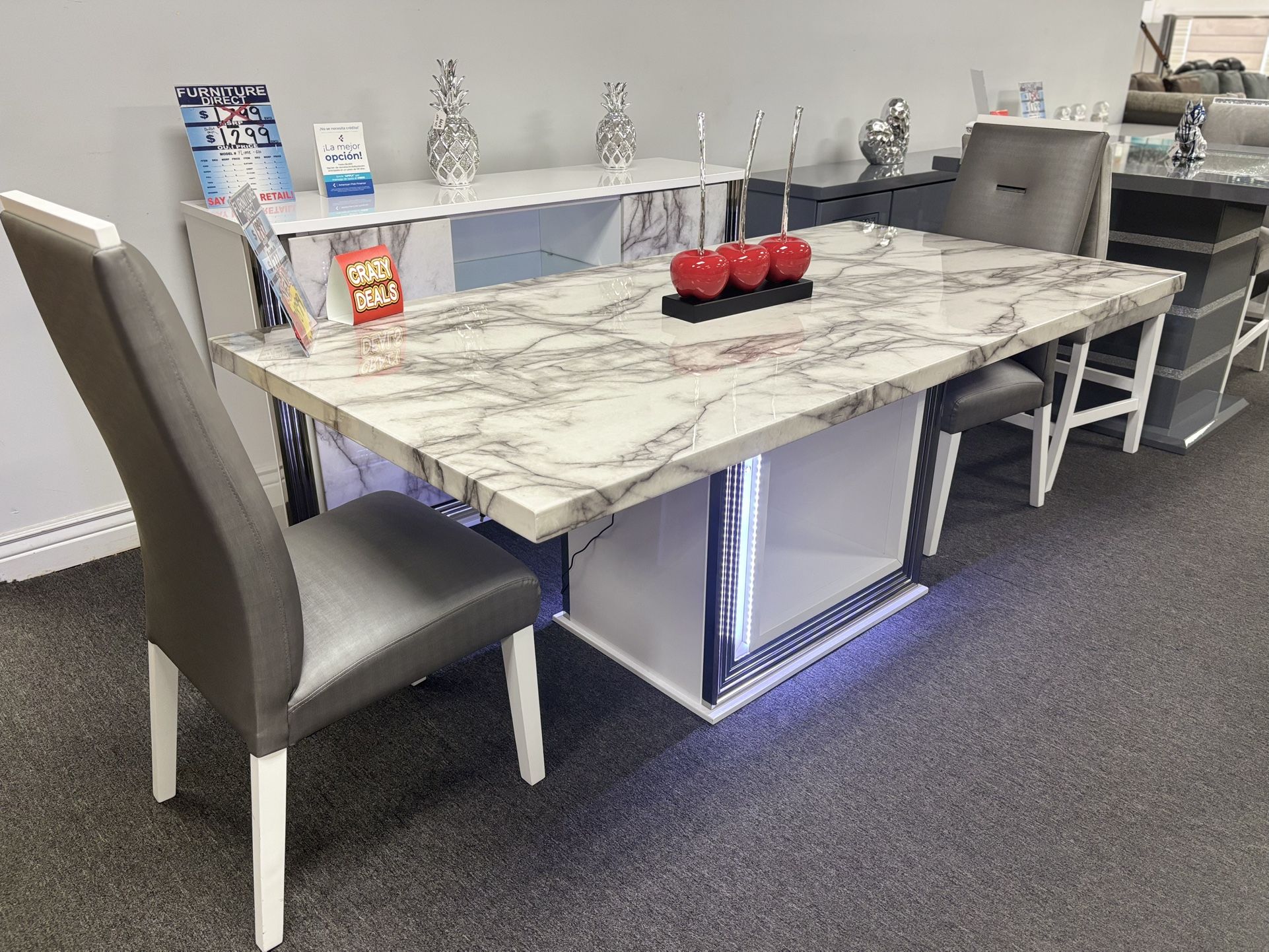 Labor Day Pre- Sale ! Marbled Top Dining Table W/ Square LED Base For Sale (furniture Assembly) New