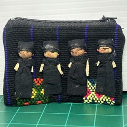 Vintage Handmade Guatemalan Worry Doll Authentic Woven Fabric Coin Purse Wallet