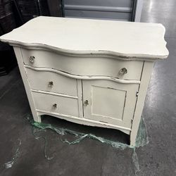 Vintage Distressed Cream Dresser / Accent Cabinet – Solid Wood