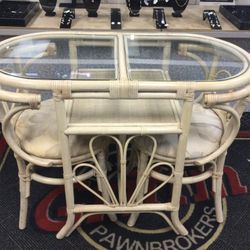 Vintage 1950’s Bamboo Rattan Honeymoon Table & Chairs 