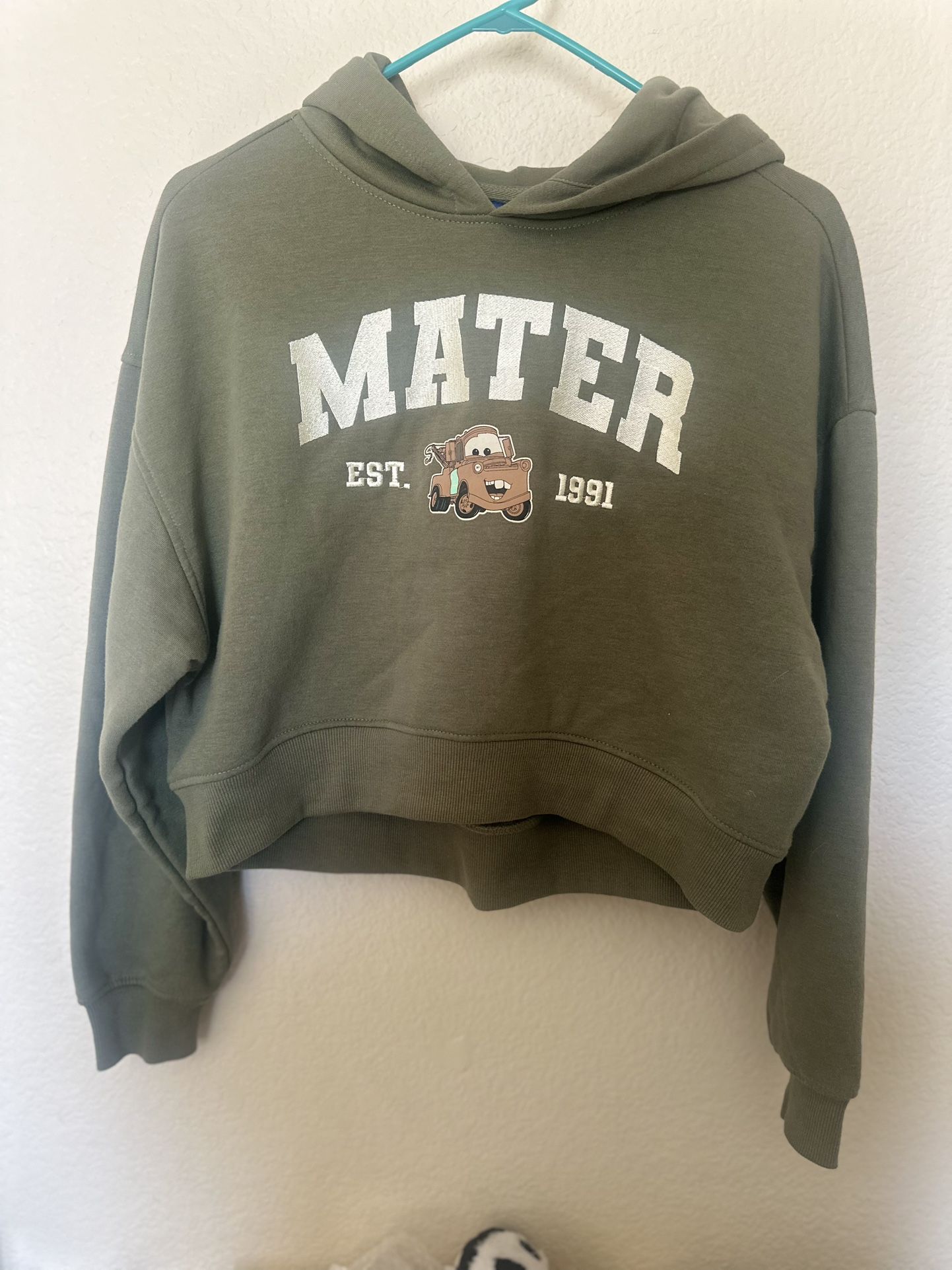 Disney Pixar Mater Cars Hoodie Green Tow Crop XS Sweatshirt