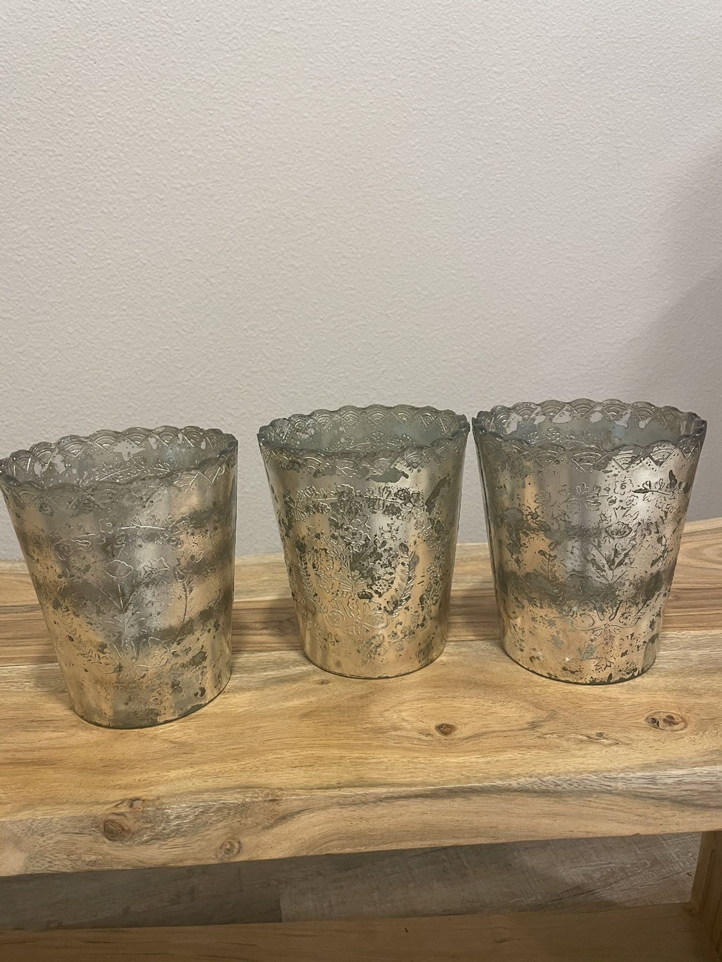 New Silver Rustic Vases Set Of 3