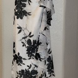 Jessica McClintock WHITE and Black Floral Strapless Gown Sz. 3/4