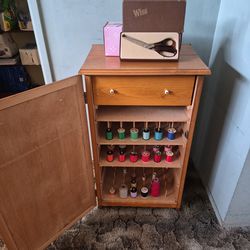 Sewing cabinet with threads and pinking shears