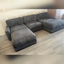 4PC Gray Corduroy Modular sectional sofa