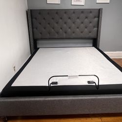 Upholstered Adjustable Bed Frame - Gray
