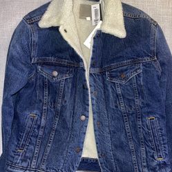  Womens Denim Forum Jackets & Coats | Aritzia Denim Forum Ella Sherpa Denim Jacket | Color: Blue/Cream | Size: XS