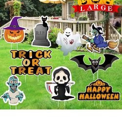 Halloween Decorations Outdoor Halloween Yard Decorations with Stakes 9PCs Cute Large Corrugated Waterproof Halloween Props Trick Or Treat Signs for Ou