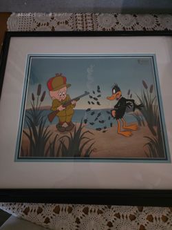 Looney Tunes Elmer Fudd & Daffy Duck Framed Cel Print
