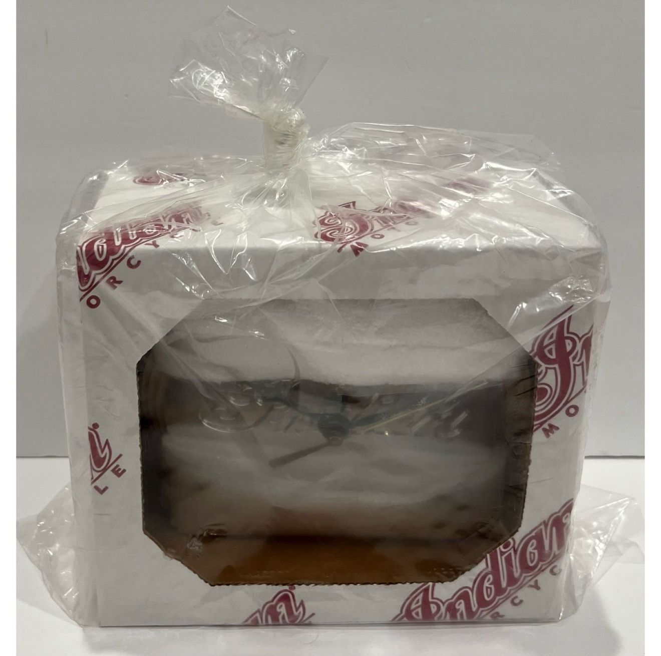 NEW Vintage Indian Motorcycle Chrome Desk Clock 6” Plexiglass Stand Tabletop Brand New In Box Never Opened RARE