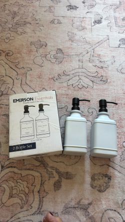 Emerson Essentials Glass Soap Dispenser Set 16 oz 2-Pack Refillable Dish & Hand Soap Dispensers for Kitchen or Bathroom Stainless Steel Pump & Waterpr