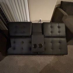 Black Tufted Loveseat with Center Console