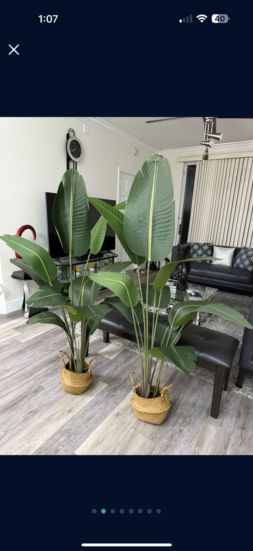 Pretty Artificial Plant 5 FT Tall With Woven Seagrass Belly Basket! Brand New