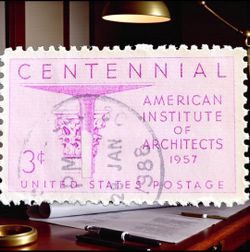1957 Scott #1089 Centennial American Institute Of Architects 3-cent Post Marked Canceled. Scott #1089 The stamp is a 3-cent US postage stamp issued in