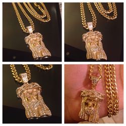Gold Plated Miami Cuban With Swarovski Crystal Jesus Head