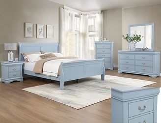 Bedroom set 4 pc full size Blue finish, New Especial price 