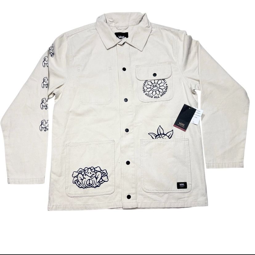Vans Drill Core Coat Jacket Men Large Natural White Thick Canvas Cotton 2022 New