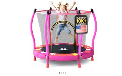 Happin® 55’’ Trampoline for Kids with Safety Enclosure, Indoor & Outdoor Toddler Trampoline, Ultra Safe Design with Multi Activity Accessories, Perfec