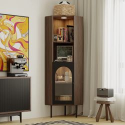 4-Tier Corner Bookcase With Glass Door And LED Sensor Light