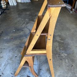 Antique fold over library chair to ladder conversion. Circa 1(contact info removed) Paris Mfg Co, chair no 1.