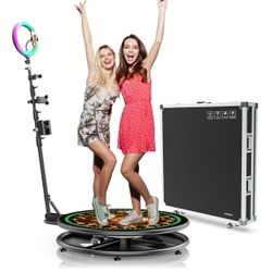 FOOTIELD 360 Photo Booth 60CM with App Control Free Logo Design 360 Rotating Degree Photobooth Machine with RGB Ring Light for Party Christmas Events