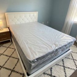 New Bed Frame Queen + Queen Size Orthopedic Mattress + Box Spring  