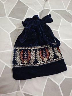 Navy Blue Velvet Embroidered Potli Bag