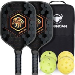 BISONCAN Pickleball Paddles - Pickleball Set w/2 Fiberglass Paddles+4 Balls NIB